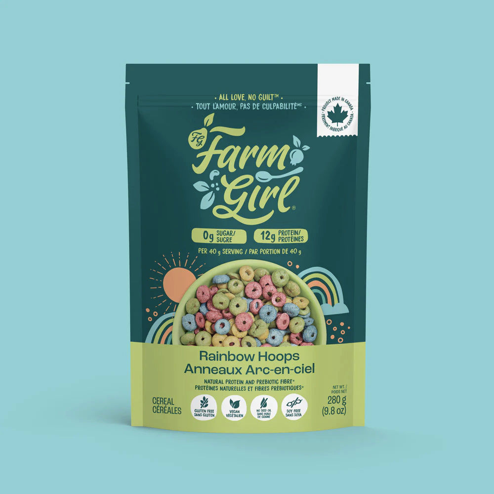 Céréales santé, protéines et fibres prébiotiques - Anneaux Arc-en-ciel - Rainbow Hoops - Farm Girl - 280g